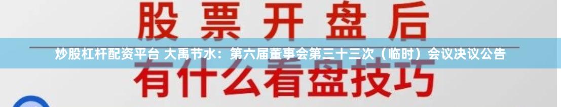 炒股杠杆配资平台 大禹节水：第六届董事会第三十三次（临时）会议决议公告